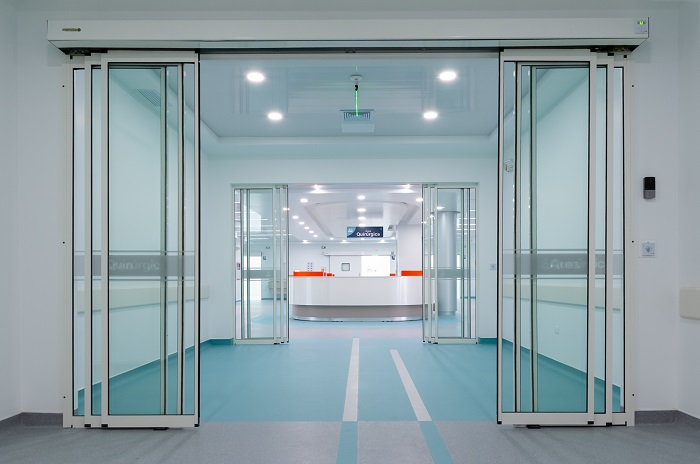 two automatic sliding glass doors hospital